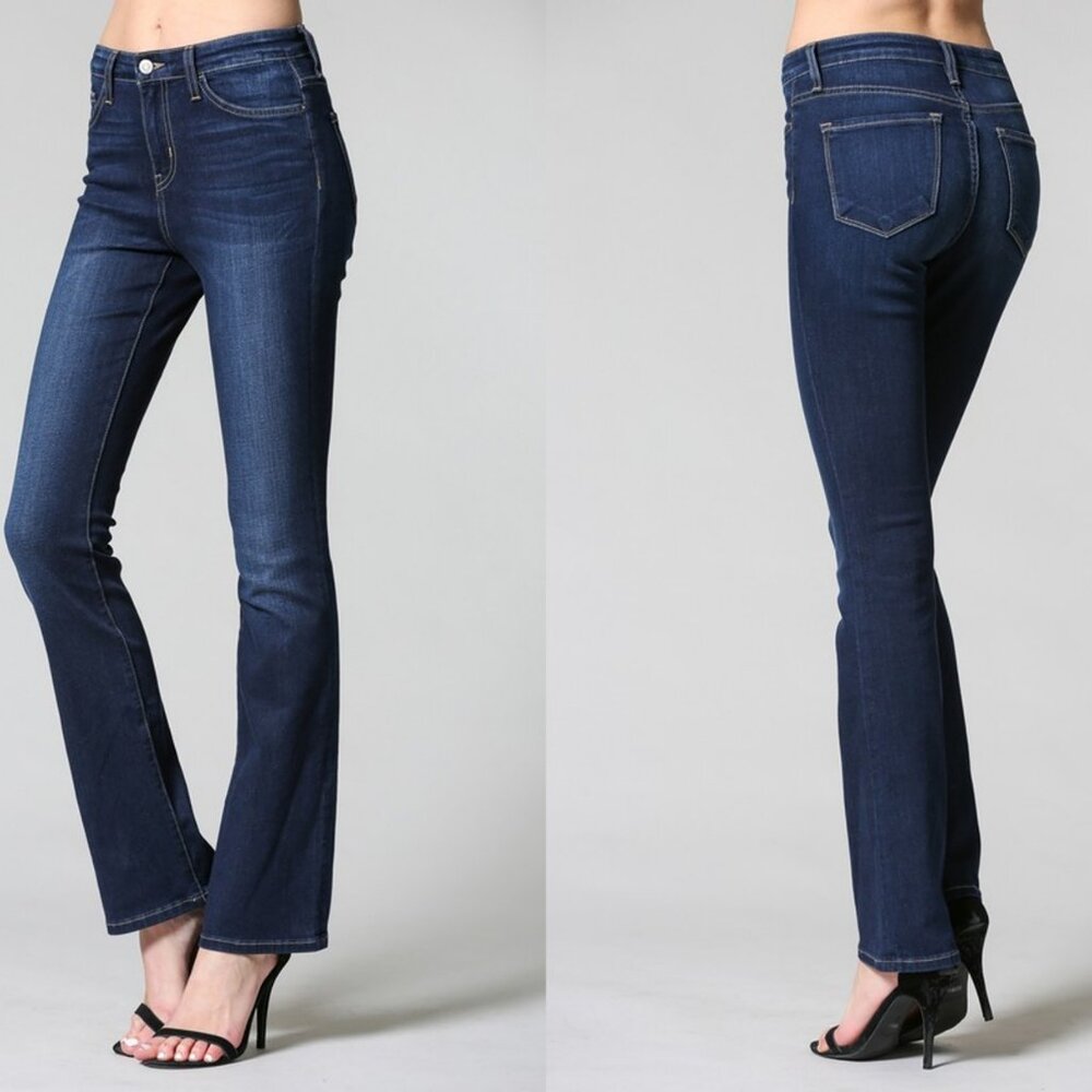 Flying Monkey High Rise Mini-Bootcut Jeans (Dk. Wash)